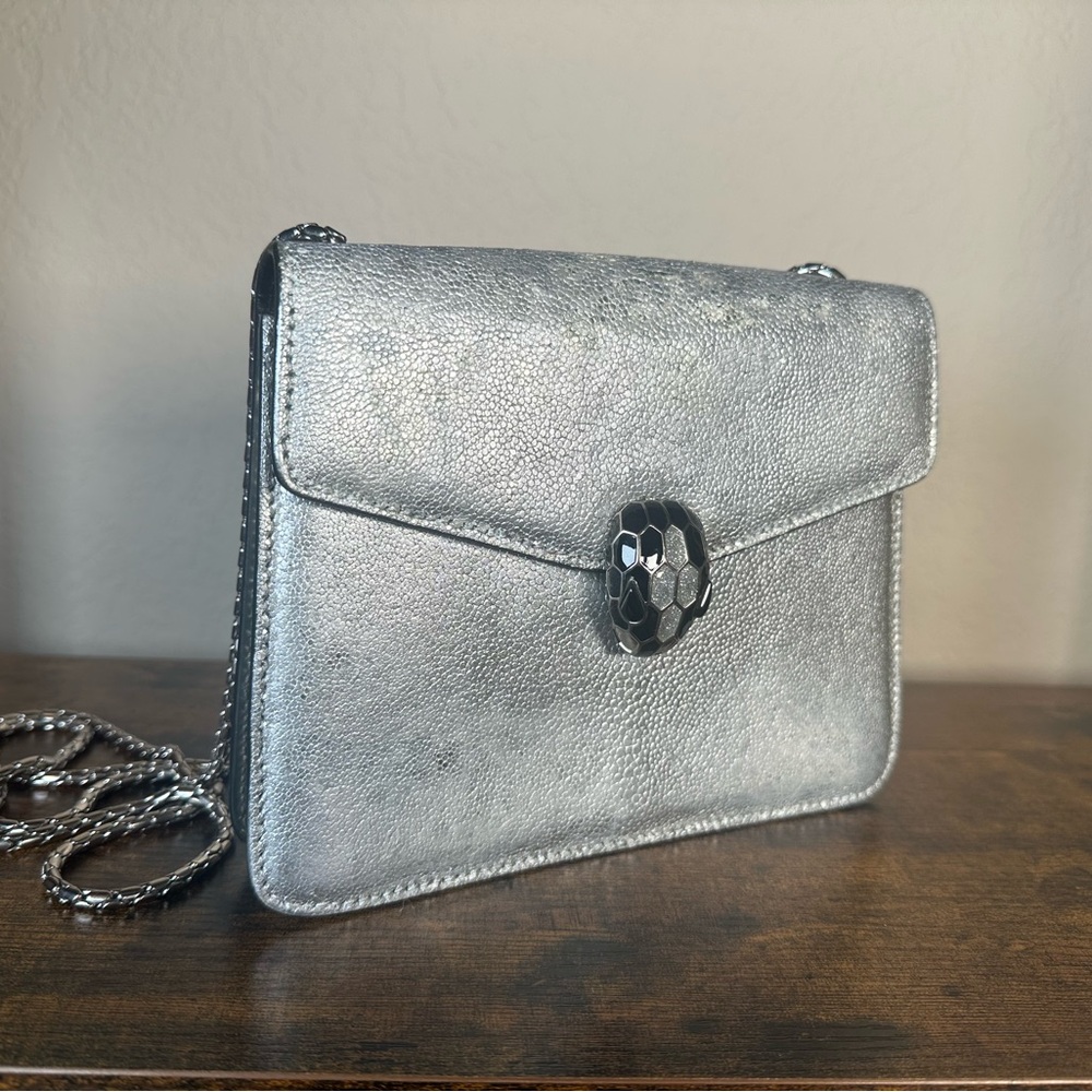 Bulgari Silver Metallic Serpenti Crossbody Bag